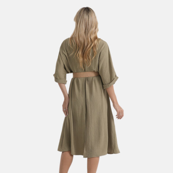 LA MAREY Gewebtes Kleid mit G&uuml;rtel, Einheitsgr&ouml;&szlig;e, 120cm, Olivgr&uuml;n image number 2