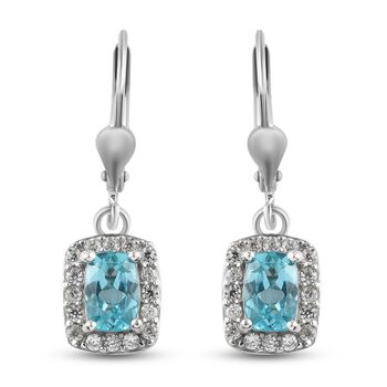 Blaue Apatit und Zirkon Ohrringe 925 Silber platiniert ca. 1,89 ct