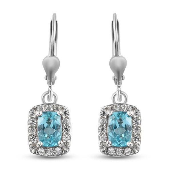 Blaue Apatit und Zirkon Ohrh&auml;nger 925 Silber platiniert ca. 1,89 ct&nbsp;