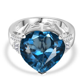 HEART OF THE OCEAN - London Blau Topas, Moissanit Ring 925 Silber rhodiniert (Größe 17.00) ca. 14.06 ct