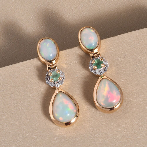 Natürliche, äthiopische Welo Opal-Ohrringe, 925 Silber vergoldet 2,49 Carat ca. 2,50 ct image number 1