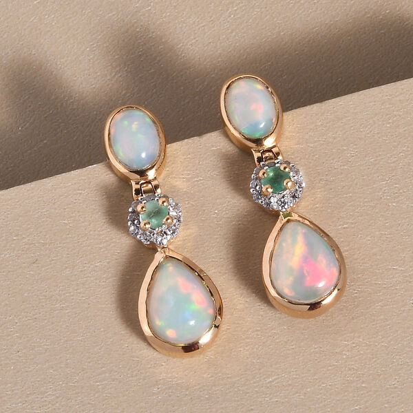 Nat&uuml;rliche, &auml;thiopische Welo Opal-Ohrringe, 925 Silber vergoldet 2,49 Carat ca. 2,50 ct image number 2