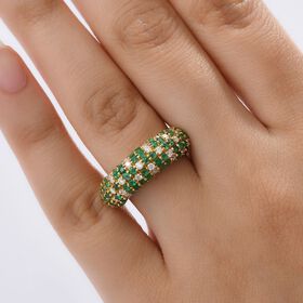 Eternal Lattice - D joy Kagem Sambischer Smaragd, Moissanit Ring 925 Silber 750 Gelbgold Vermeil (Größe 18.00) ca. 1.57 ct