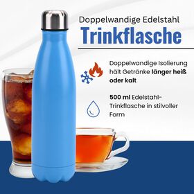 Doppelwandige Edelstahl-Trinkflasche, 500 ml, blau