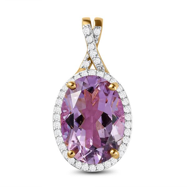 Rose de France Amethyst und wei&szlig;er Zirkon Anh&auml;nger mit Kette, 925 Silber vergoldet ca. 5.86 ct