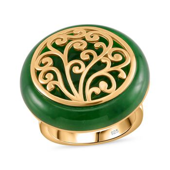 Gr&uuml;ne Jade Ring 925 Silber Gelbgold Vermeil (Gr&ouml;&szlig;e 16.00) ca. 26.80 ct