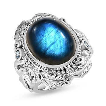 AAA Labradorit und blauer Topas-Cocktail-Ring im Handwerker-Stil - 13,11 ct.