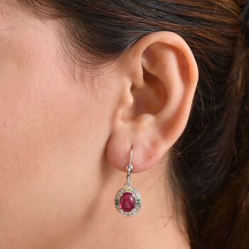 K&ouml;niglicher Glamour- AAA Afrikanischer Rubin (Fissure gef&uuml;llt), Nat&uuml;rlicher Chromdiopsid Ohrringe 925 Silber rhodiniert ca. 6.46 ct