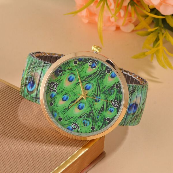 STRADA - Japanisches Uhrwerk, Flexible Uhr, Pfau Muster image number 2