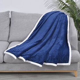 Ripp-Flanelldecke mit Sherpa-Rückseite, Blau