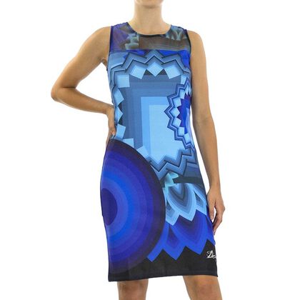 DESIGUAL, Kleid Kurzarm, Geometrischer Illusion-druck, Blau, Größe 40