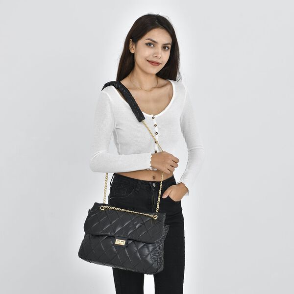 Stilvolle gesteppte Crossbody-Tasche mit RFID Schutz, wasserabweisend, 32x23x10cm, schwarz image number 1