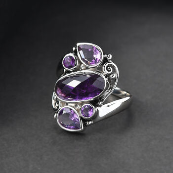 Sajen Silber-Afrikanischer Amethyst Ring 925 Silber rhodiniert (Gr&ouml;&szlig;e 17.00) ca. 3.98 ct