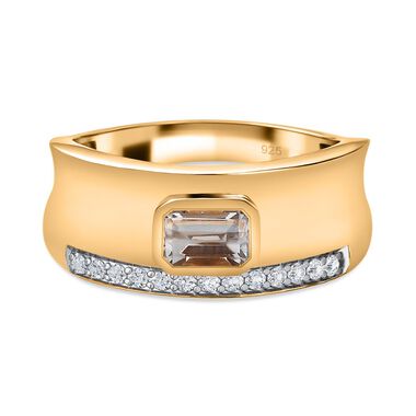 AAA Turkizit, Weißer Zirkon Ring 925 Silber Gelbgold Vermeil (Größe 20.00) ca. 0,97 ct