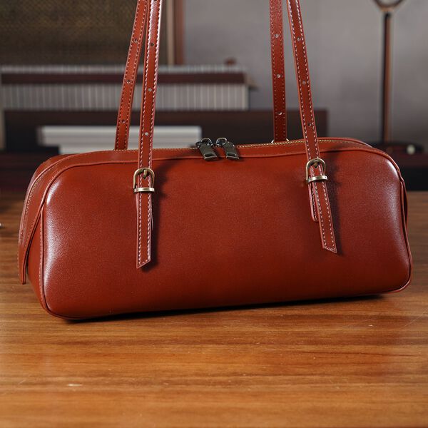 Leder Schultertasche mit Rei&szlig;verschlussfach und Innenf&auml;chern 33 x 12 x 13 cm Bordeaux image number 1
