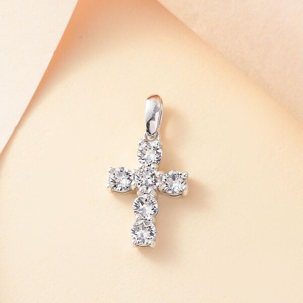 J Francis gefertigt mit SWAROVSKI- Weißer Swarovski Kristall Anhänger, 925 Silber platiniert image number 2