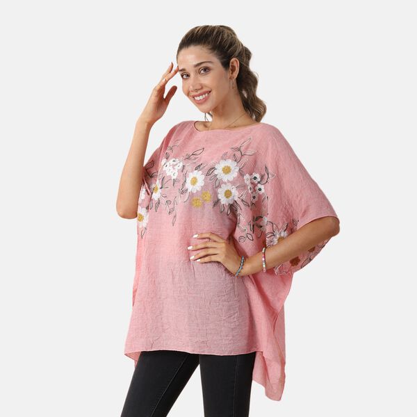 T-Shirt mit Blumen-Stickerei, Rosa, Einheitsgr&ouml;&szlig;e&nbsp; image number 6