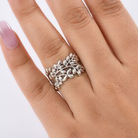 Blatt Bandring im Designer-Stil in Silberton