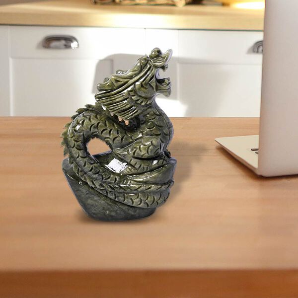 Handgefertigte Drachenfigur aus Gr&uuml;n-Serpentin, Gr&ouml;&szlig;e 27x10 cm, geschlungen image number 5