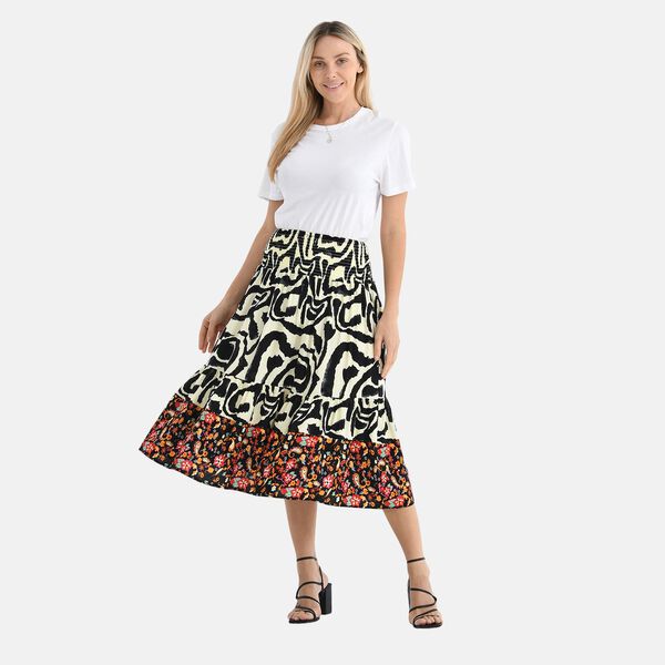 Maxirock mit sommerlichem Blumenprint und elastischem Bund, 75 cm L&auml;nge, 100% Viskose, Blau