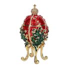 red patterned egg Trinket Storage Box with crown Material: metal Size: 6*12cm colour: red, gold, green