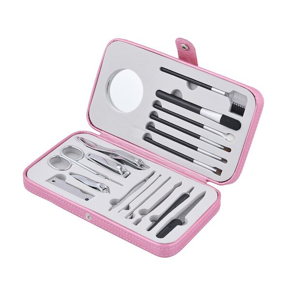 18er Set- kompaktes Manik&uuml;re Pflegeset aus Edelstahl, rosa image number 5