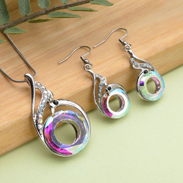 2er-Set, mehrfarbiger Kristall-Anhänger und Ohrringe image number 2