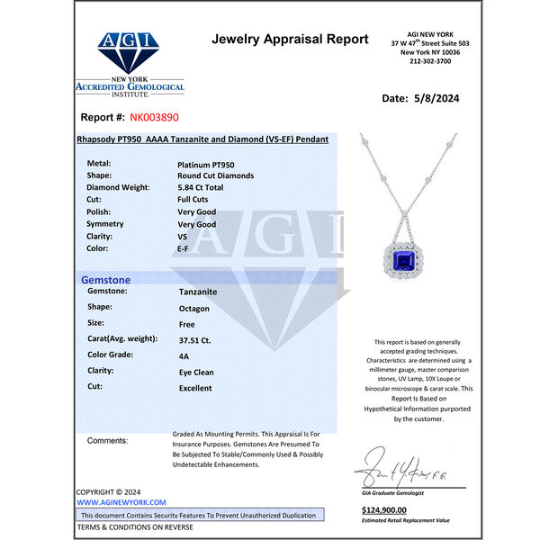 Chairman's Vault Collection - zertifiziert und geprüft RHAPSODY AAAA Tansanit und VS-EF Diamant 45cm Halskette in 950 Platin - 43,35 ct. image number 6