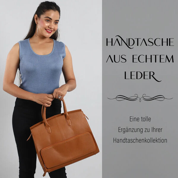 Handtasche aus echtem Leder, hellbraun image number 6