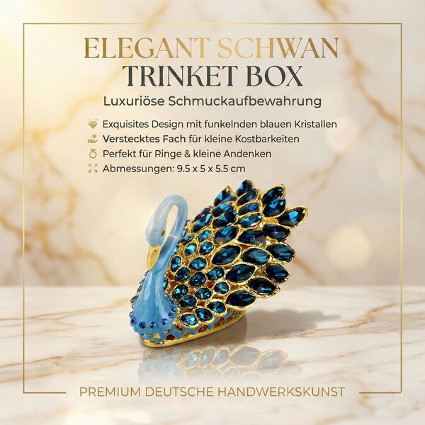 LIVMORE Schwanf&ouml;rmige Schmuckbox aus Metall und Kristalloptik, 9,5x5x5,5cm, Blau image number 2