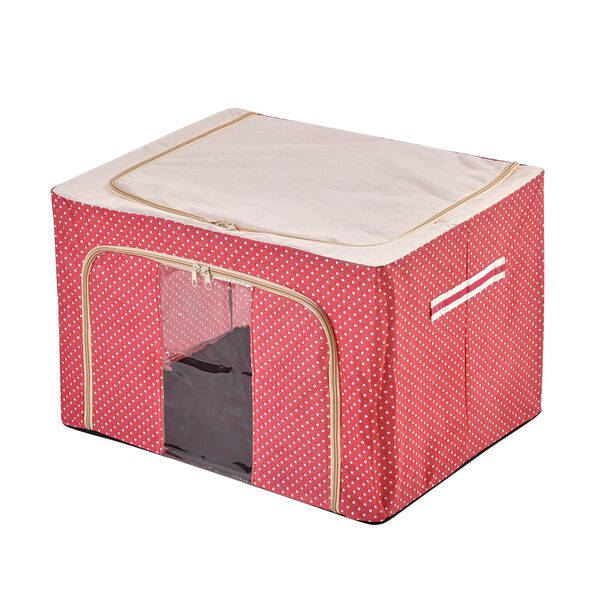 66L Stapelbare Aufbewahrungsbox mit Metallrahmen, Rotes Punkte Muster image number 2