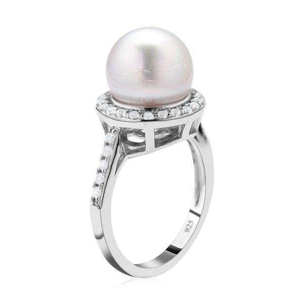 Weißer Südseeperlen und Zirkon-Ring, , 925 Silber rhodiniert image number 5