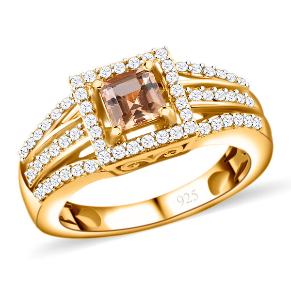 Golden kaiserlicher Topas und Zirkon Ring 925 Silber 585 Vergoldet image number 5