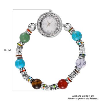 STRADA - Mehrfarbige Edelsteine, Mehrfarbiger Kristall Flexibles Armband-Uhr, ca. 18-19 cm, Schwarz oxidiert