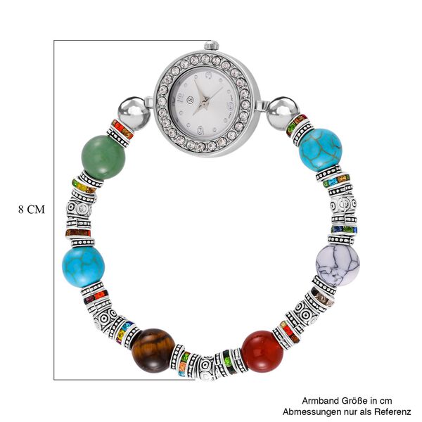 STRADA - Mehrfarbige Edelsteine, Mehrfarbiger Kristall Flexibles Armband-Uhr, ca. 18-19 cm, Schwarz oxidiert image number 4