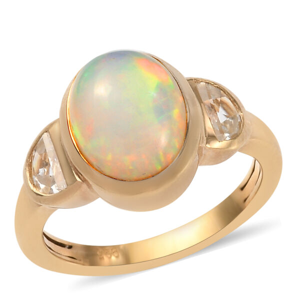 Nat&uuml;rlicher, &auml;thiopischer Opal und Zirkon-Ring, 925 Silber Gelbgold Vermeil  ca. 2,48 ct image number 4