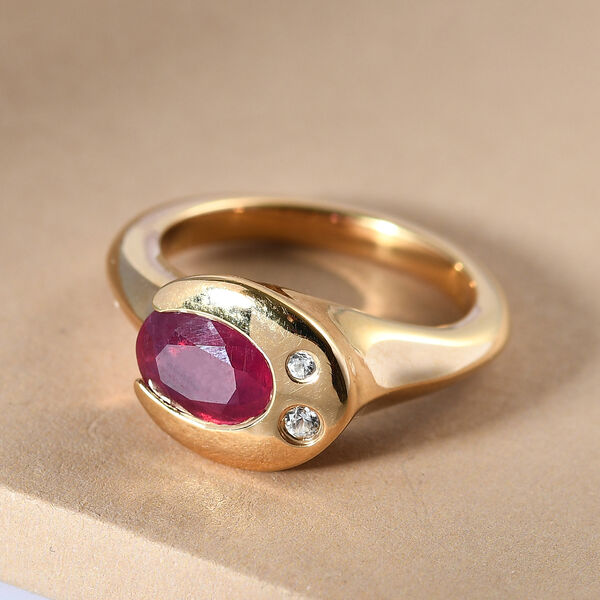 Afrikanischer Rubin (Fissure gefüllt) und Zirkon Ring 925 Silber vergoldet image number 6