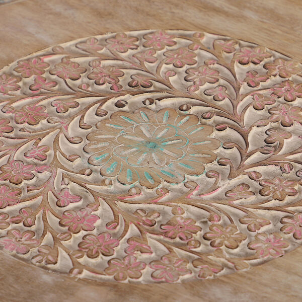 NAKKASHI - handgeschnitzter klappbarer Beistelltisch aus Mangoholz, 45x45 cm, weiß lackiert image number 4