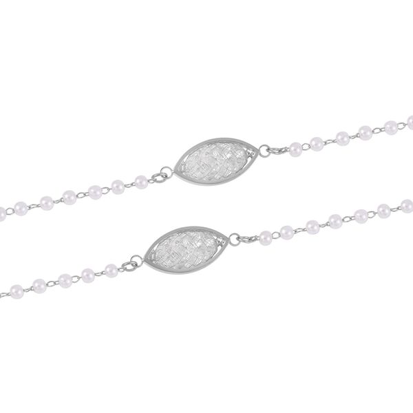 Kunststoff Perle, Weißer Kristall Halskette ca. 75 cm Messing image number 3