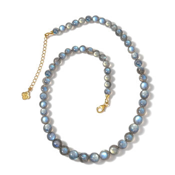 Labradorit Halskette ca. 45 cm 925 Silber Gelbgold Vermeil ca. 190,00 ct.