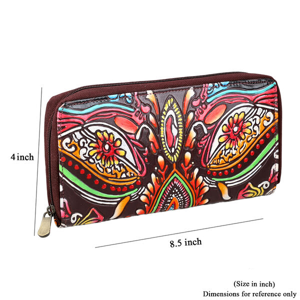 Handbemalte Leder Geldb&ouml;rse RFID, Maroon, 22.8 x 2.5 x 12.7 cm image number 10