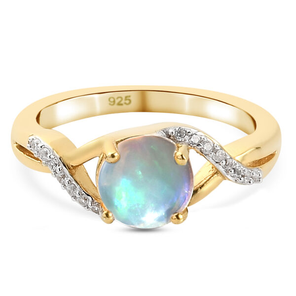 Nat&uuml;rlicher &Auml;thiopischer Opal und Zirkon Ring 925 Silber vergoldet  ca. 1,08 ct