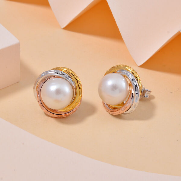 Wei&szlig;e Edison Perle dreifarbige Ohrringe image number 2