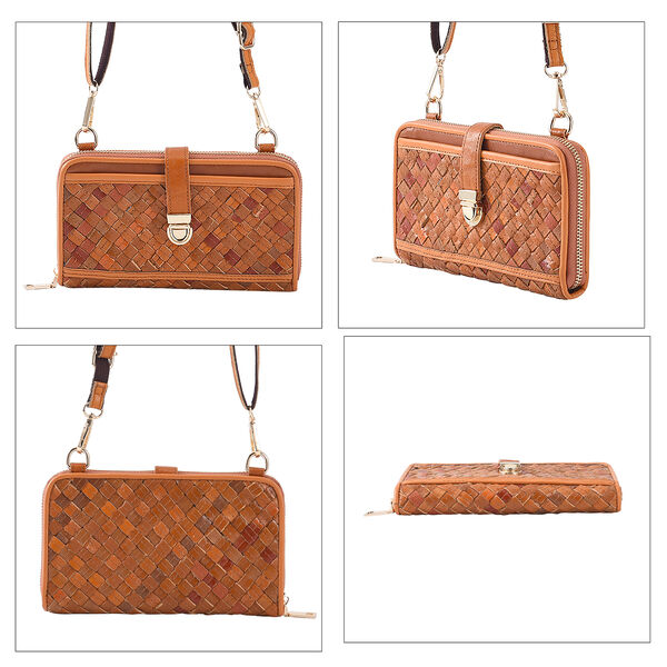 CHAOS BY ELSIE - Gewebte Umh&auml;ngetasche aus 100% echtem Leder mit RFID Schutz, Gr&ouml;&szlig;e 20x2x11 cm, Hellbraun image number 4