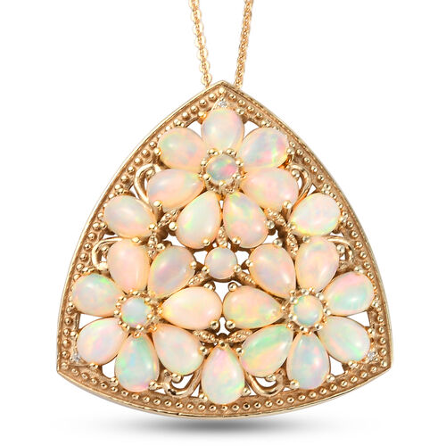Äthiopischer Opal floraler Anhänger mit Kette in Silber image number 0