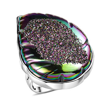 Sajen Silber-Fenster Drusy Wald Ring 925 Silber rhodiniert (Gr&ouml;&szlig;e 20.00) ca. 44.00 ct