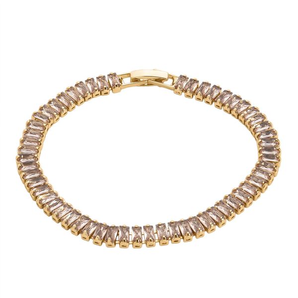 2er Set - Champagner Zirkonia, Wei&szlig;er Zirkonia Armband ca. 19 cm, Nickelfreies Messing, Goldfarben image number 4