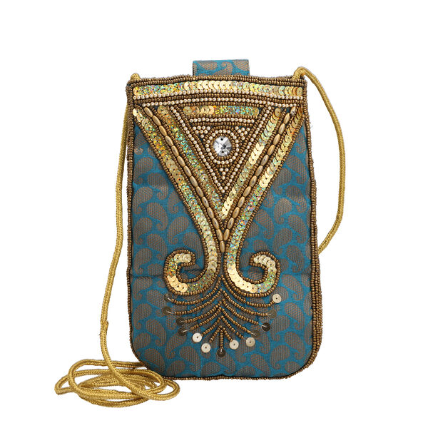 Bestickte Crossbody-Handytasche, Gr&ouml;&szlig;e 8,5x5,25 cm, Blau