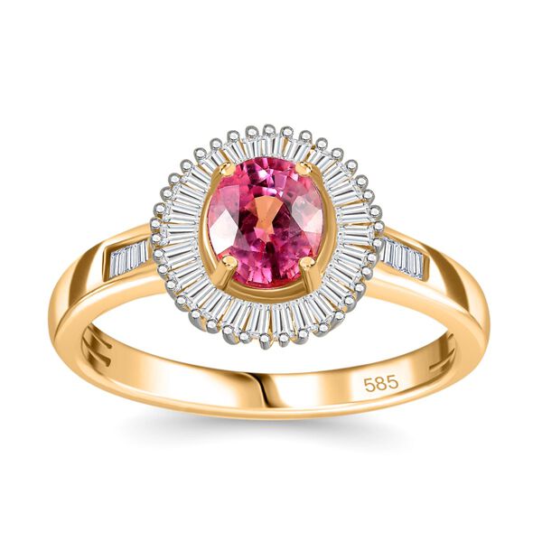 AAAA Padparadscha Saphir und Diamant Ring in 585 Gold - 1,37 ct. image number 5