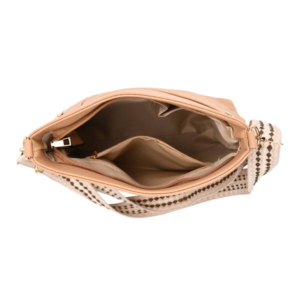 Crossbody-Tasche mit Steppmuster und Schultergurt, 3 Reißverschlussfächer, 21x13x7,5cm, Beige image number 5